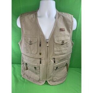 MSDL Fishing Jacket Gilet Waistcoat Pockets  Fly River Khaki color Women XL Size